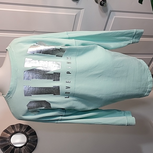 Womens Victoria Secret Pink Turquoise and Silver Logo Sweatshirt Size Small - Picture 2 of 9